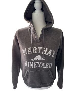 Martha’s Vineyard Distressed Screen Printed Gray Hoodie, Size Small